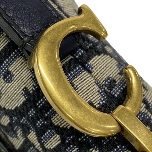 Auth DIOR/ChristianDior Saddle Bag Navy Cream Blue Jacquard Leather Handbag - Picture 14 of 16